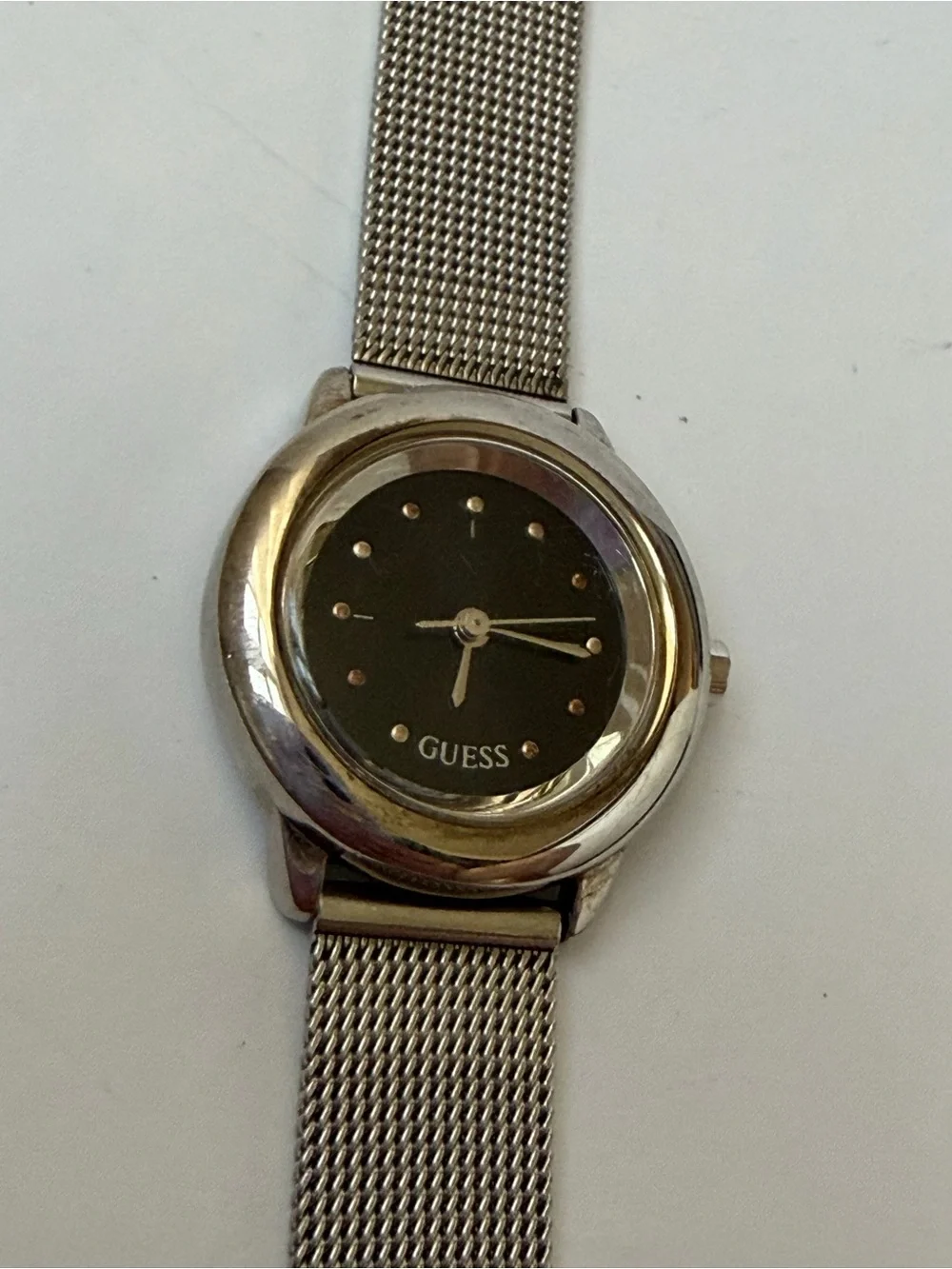 Guess Silver Stainless Steel Small Watchface Womens, New Battery, Works!